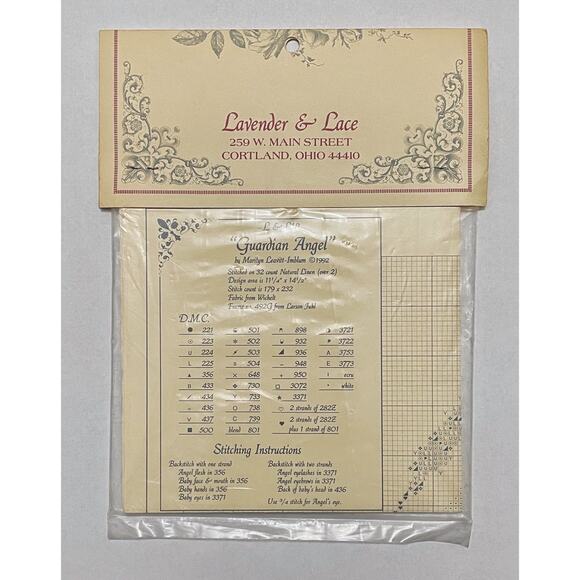 NOS Lavender & Lace Cross Stitch Pattern "Guardian Angel" L&L 18 (c 1992) - Picture 2 of 3